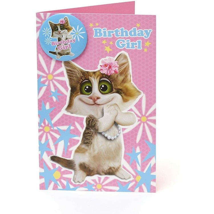 Adorable Cat Birthday Card With Badge