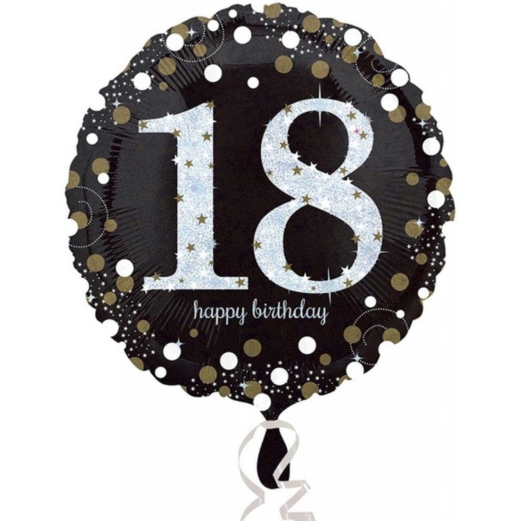 Anagram Age 18 Happy Birthday Black/Silver Foil Helium Balloon