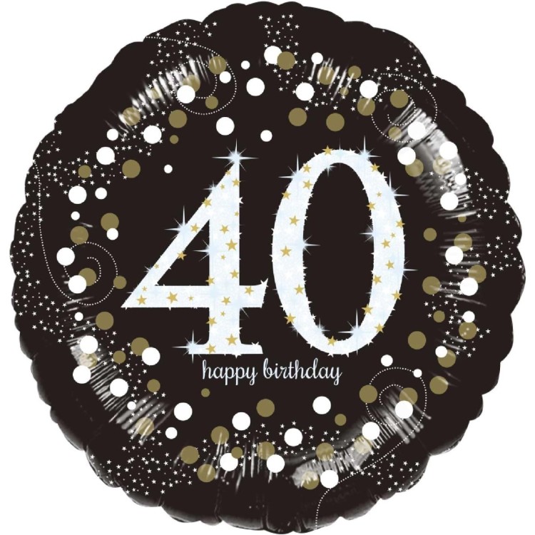 Anagram Age 40 Happy Birthday Black/Silver Foil Helium Balloon
