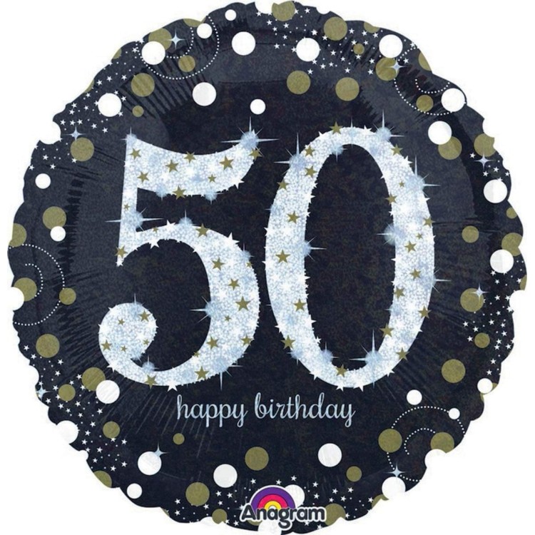 Anagram Age 50 Happy Birthday Black/Gold Foil Helium Balloon