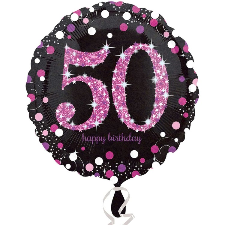 Anagram Age 50 Happy Birthday Black/Pink Foil Helium Balloon