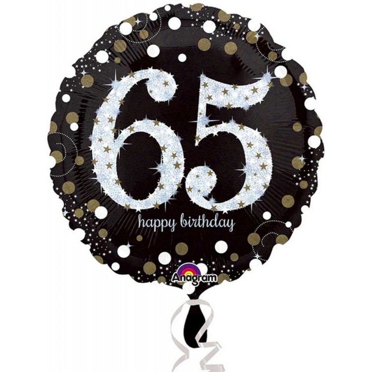 Anagram Age 65 Happy Birthday Black/Silver Foil Helium Balloon