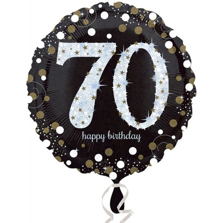Anagram Age 70 Happy Birthday Black/Silver Foil Helium Balloon