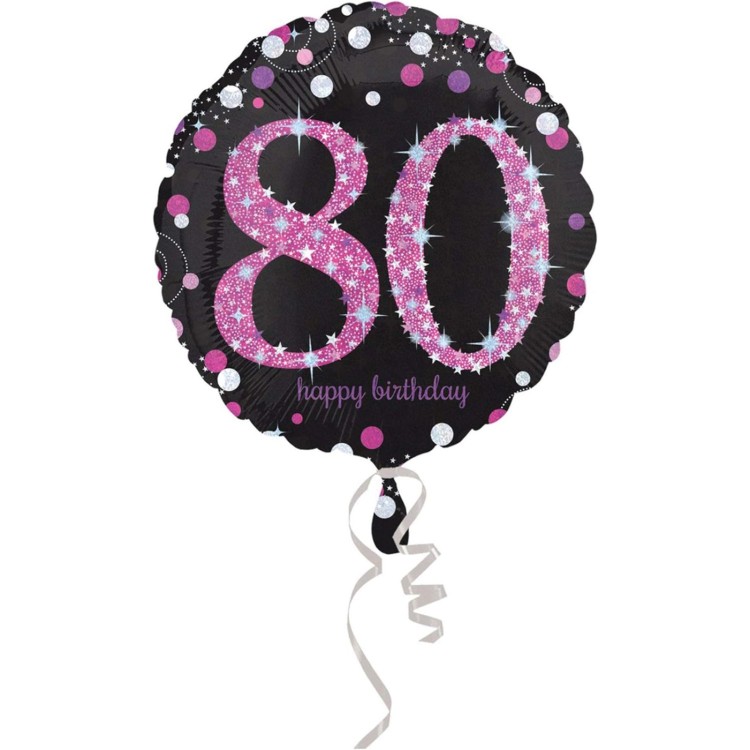Anagram Age 80 Happy Birthday Black/Pink Foil Helium Balloon