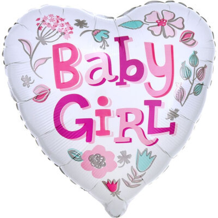 Anagram Baby Girl Heart Shaped Foil Helium Balloon