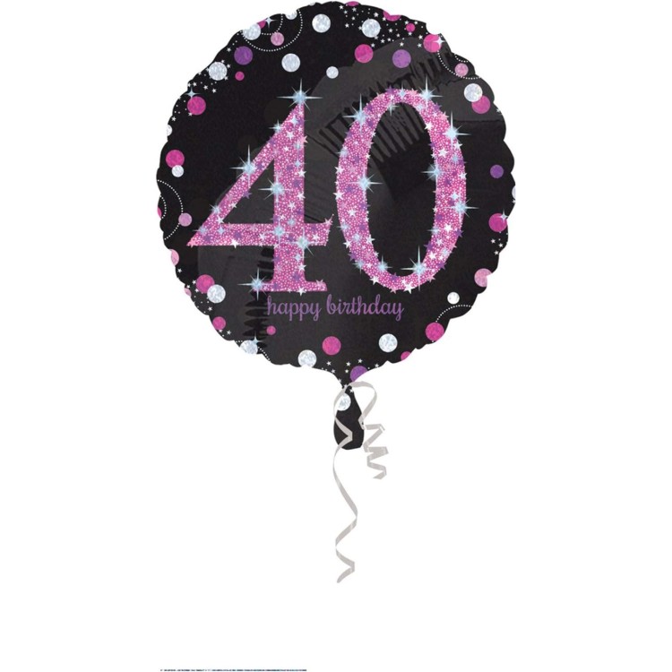 Anagram Age 40 Happy Birthday Black/Pink Foil Helium Balloon