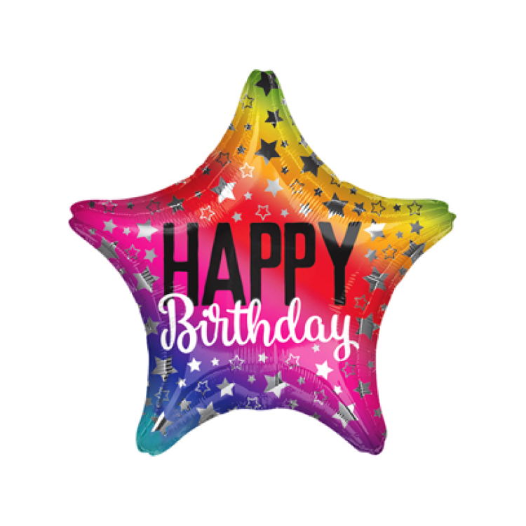 Anagram Happy Birthday Rainbow Star Shaped Foil Helium Balloon