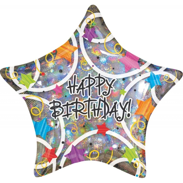 Anagram Happy Birthday Star Shaped Foil Helium Balloon