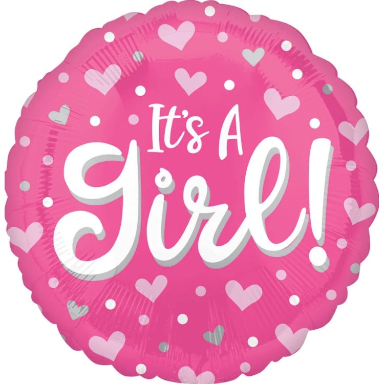 Anagram It's a Girl! Hearts & Dots Microfoil Helium Balloon