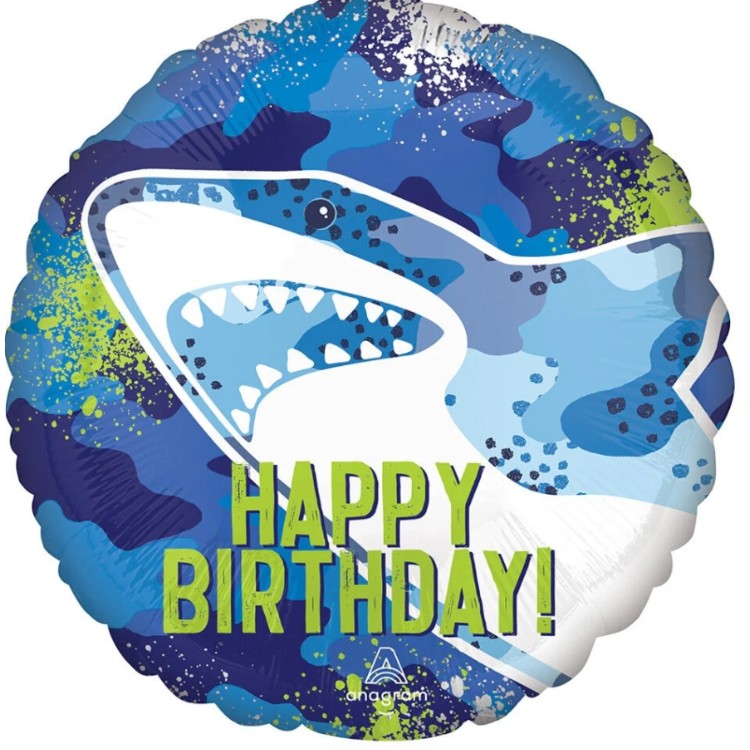 Anagram Shark Happy Birthday Microfoil Helium Balloon