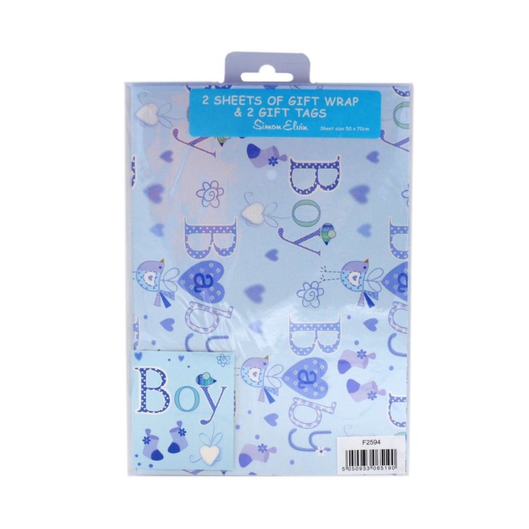 Baby Boy 2 Sheets 2 Tags Gift Wrap