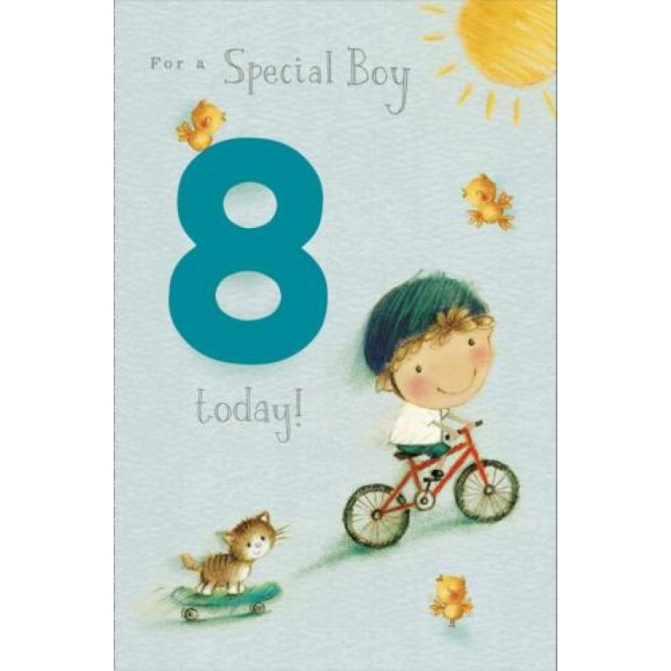 Boy On His Bike Age 8 Birthday Card