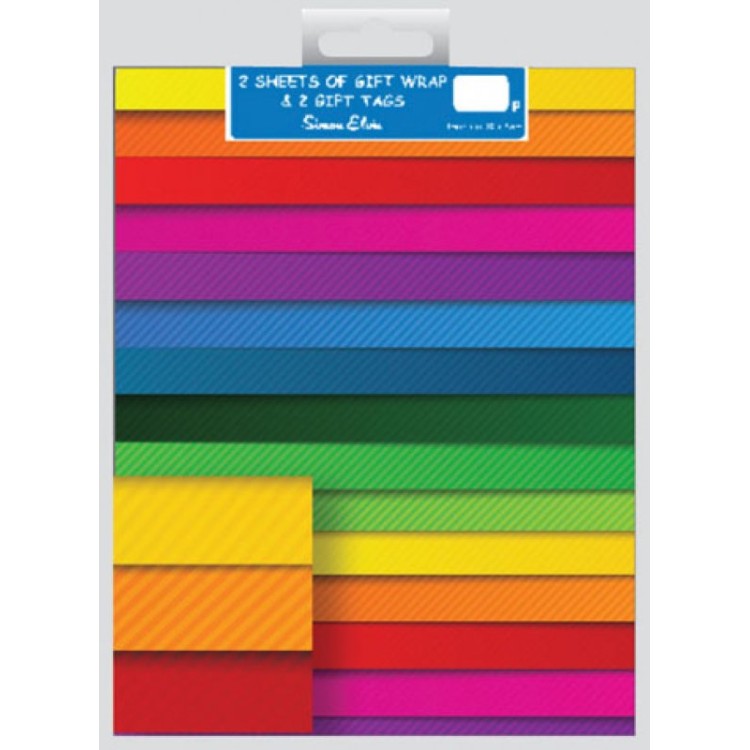 Bright Stripes 2 Sheets 2 Tags Gift Wrap
