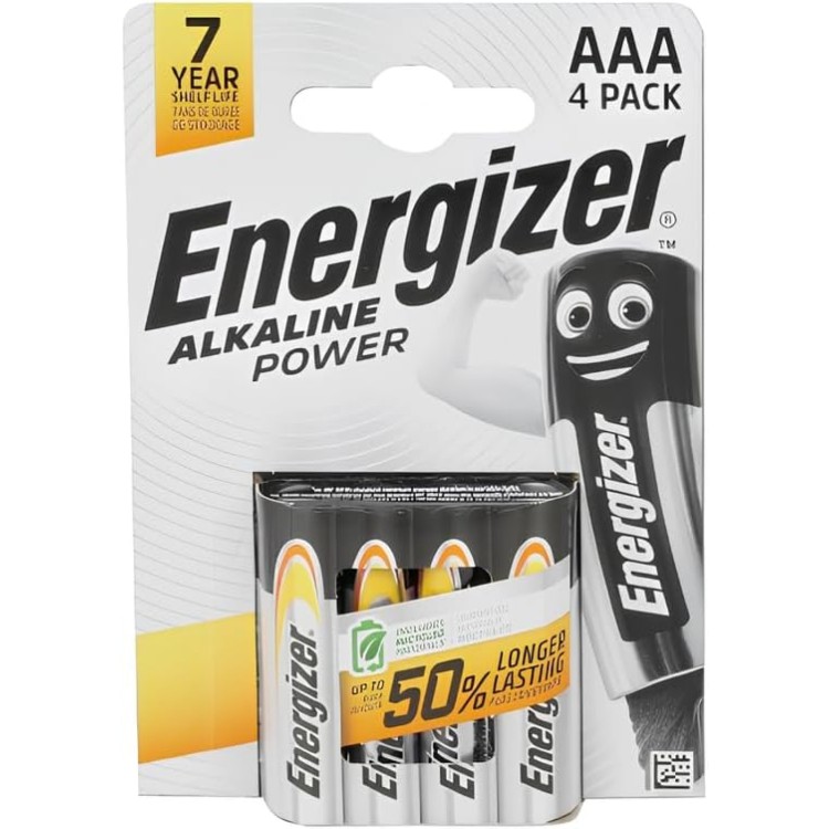 Energizer Alkaline Power AAA (LR03) Batteries 4 Pack