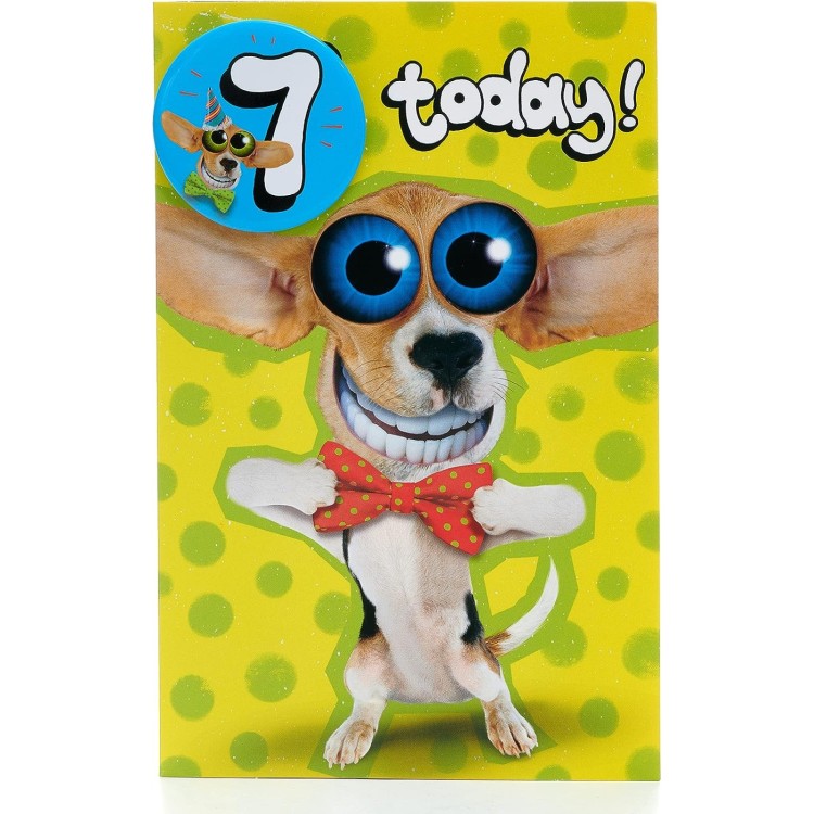 Funny Dog Age 7 Card with Badge