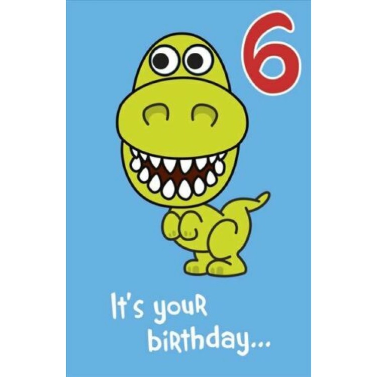 Googly Eye Dinosaur Age 6 Birthday Card