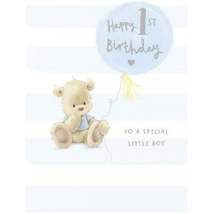 Nutmeg Bear Happy 1st Birthday Blue Card
