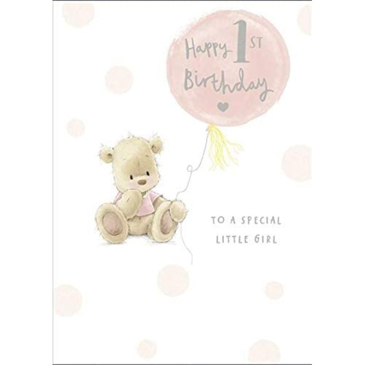 Nutmeg Bear Happy 1st Birthday Pink Card