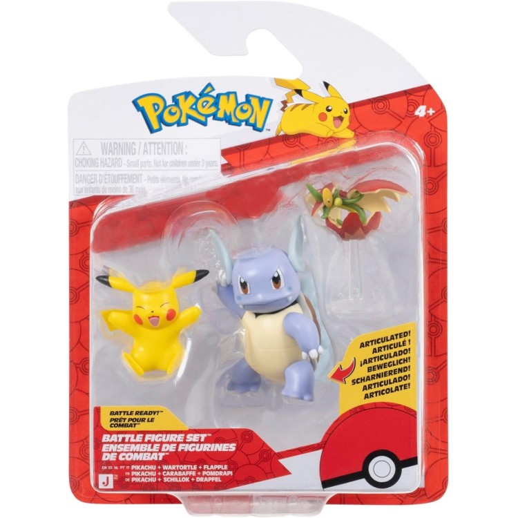 Pokemon Battle Figure Set - Pikachu Wartortle & Flapple