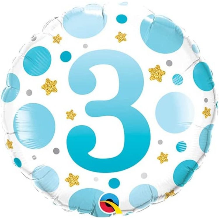 Qualatex Age 3 Blue Dots Microfoil Helium Balloon