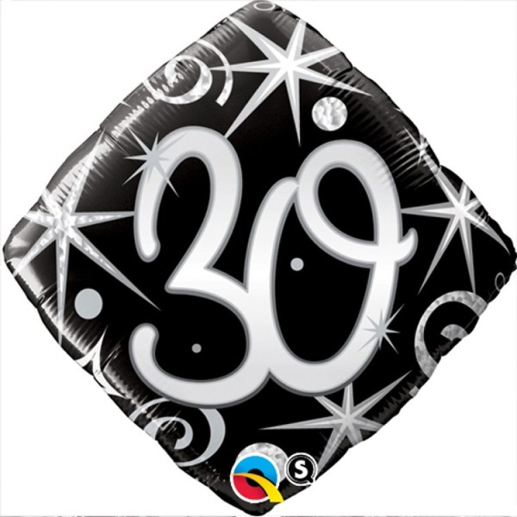 Qualatex Age 30 Black Diamond Shaped Microfoil Helium Balloon