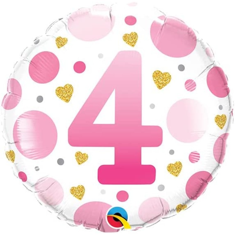 Qualatex Age 4 Pink Dots Microfoil Helium Balloon