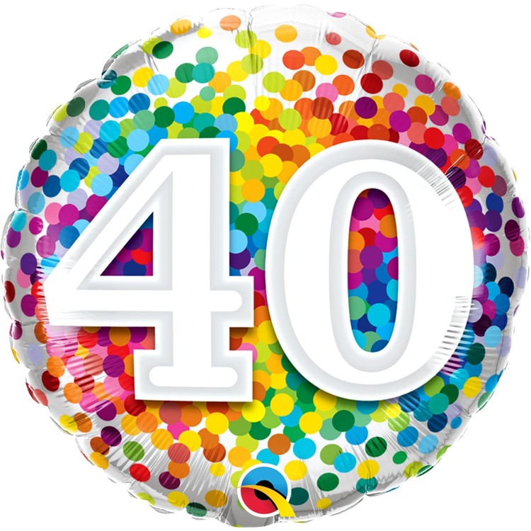 Qualatex Age 40 Rainbow Confetti Microfoil Helium Balloon