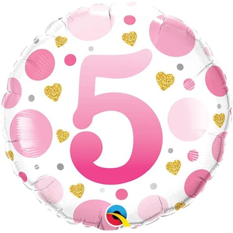 Qualatex Age 5 Pink Dots Microfoil Helium Balloon