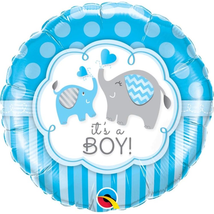 Qualatex Baby It's a Boy Elephants Microfoil Helium Balloon