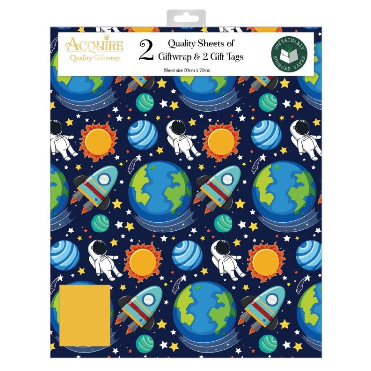 Space Race 2 Sheets 2 Tags Gift Wrap