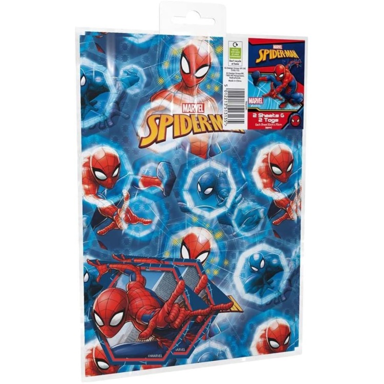 Spiderman 2 Sheets 2 Tags Gift Wrap
